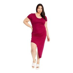 Rue21 Plus‎ Magenta Asymmetrical Scoop Neck Midi Dress - Size 3X